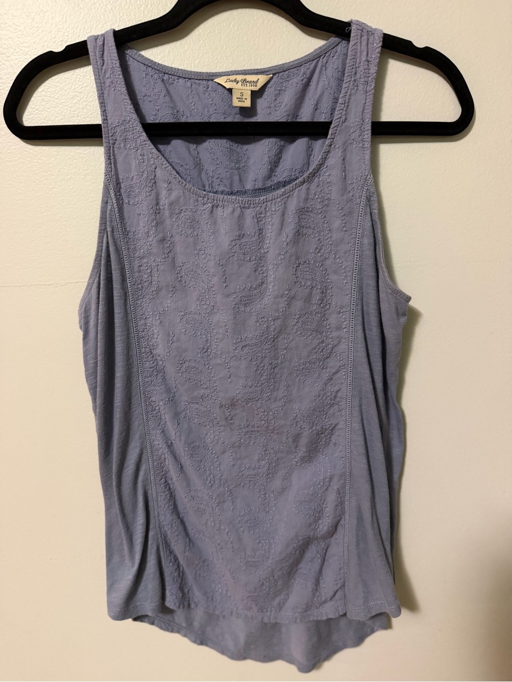 Lucky Brand Embroidered Paisley Tank Top Lavender Sleeveless Boho Size Small